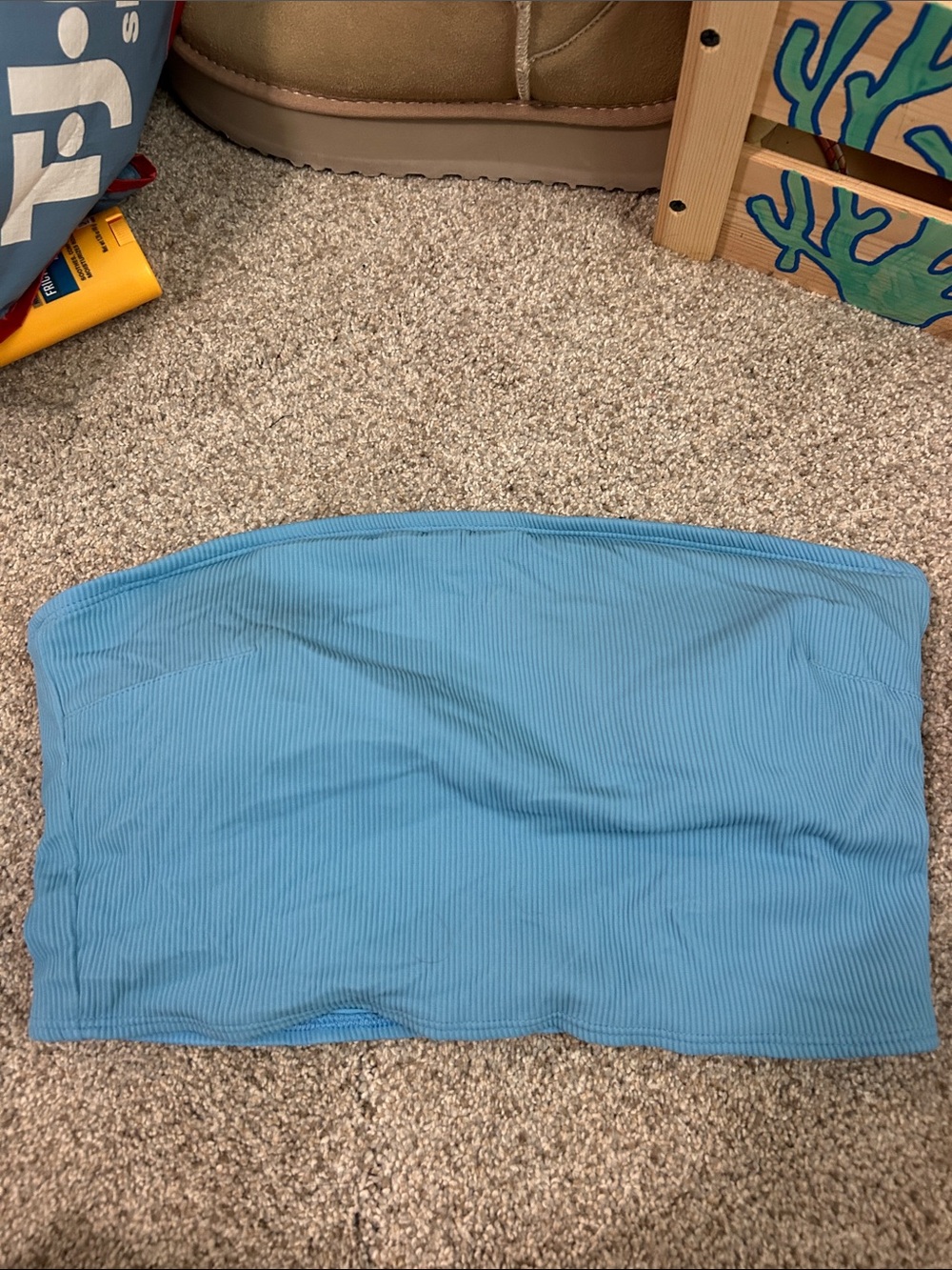 aerie Light Blue Ribbed Bandeau Bikini Top (does have straps with it)